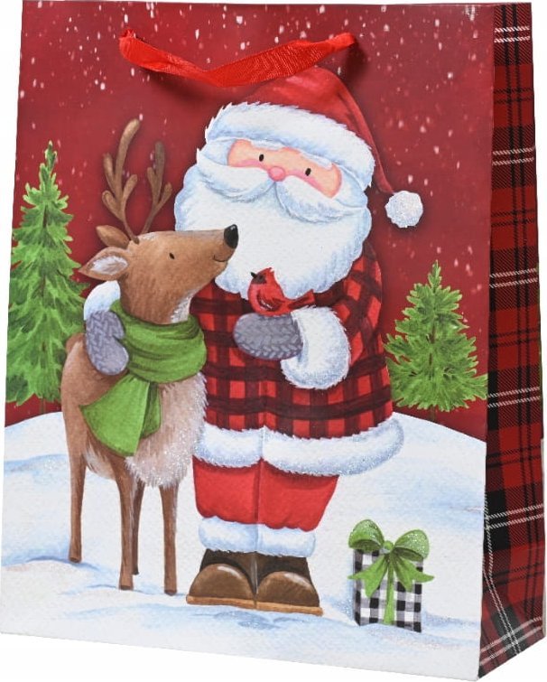 Kaemingk Świąteczna torba prezentowa 12x30x42cm Duża ze Św. Mikołajem z reniferem
