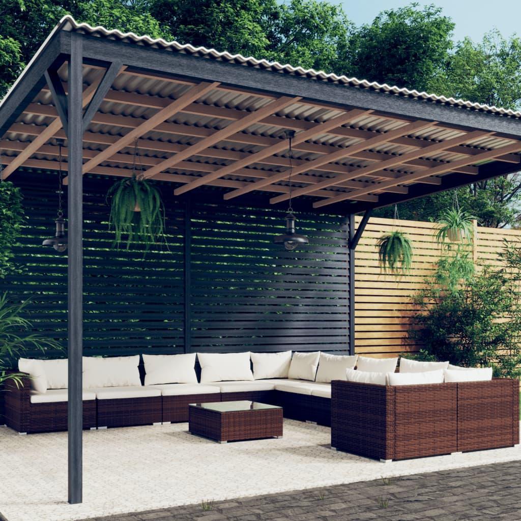 vidaXL 11-cz. zestaw wypoczynkowy do ogrodu, poduszki, rattan PE, brąz