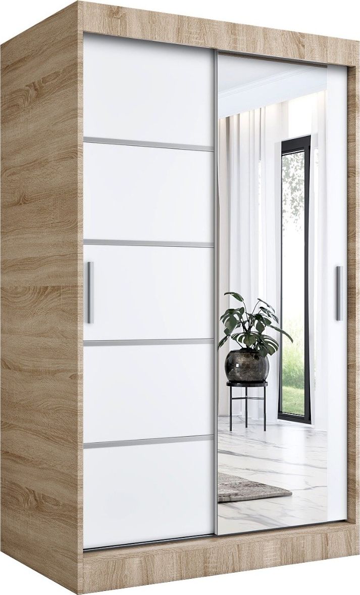 MKPOL Szafa przesuwna MODUO COMFORT 2 120 dąb sonoma/biała mat z lustrem