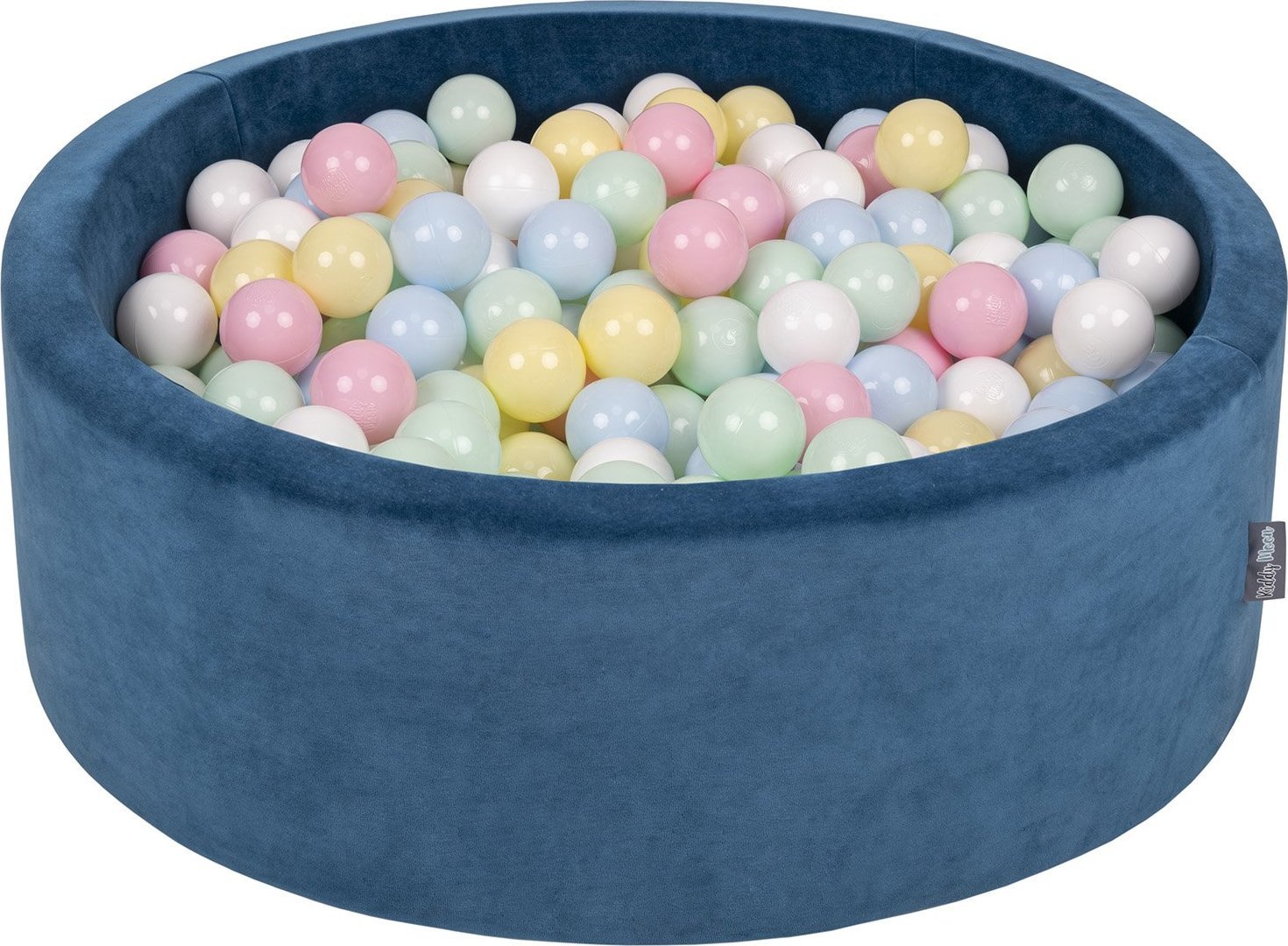 KiddyMoon Suchy basen okrągły VELVET z piłeczkami 7cm turkus laguny: pastelowy niebieski-pastelowy żółty-biały-mięta-pudrowy róż 90x30cm/300piłek Zaba