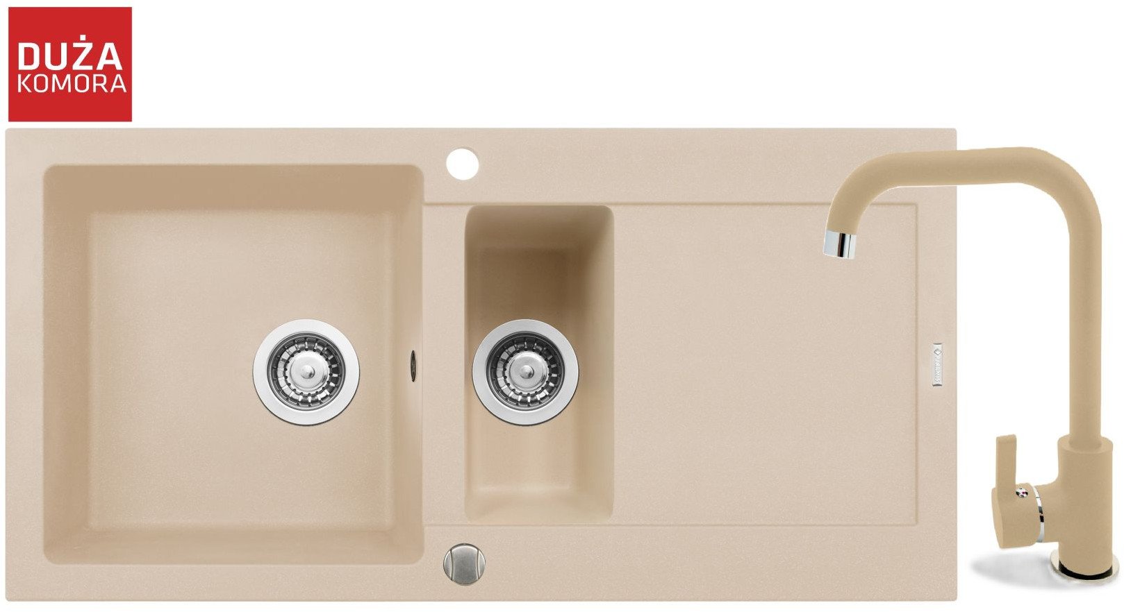 Pyramis Zlew. MIDO (100x50) 1 1/2B 1D beż piaskowy + bateria Silvio