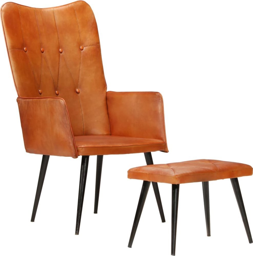 vidaXL vidaXL Fotel z podnóżkiem, brązowy, obity prawdziwą skórą