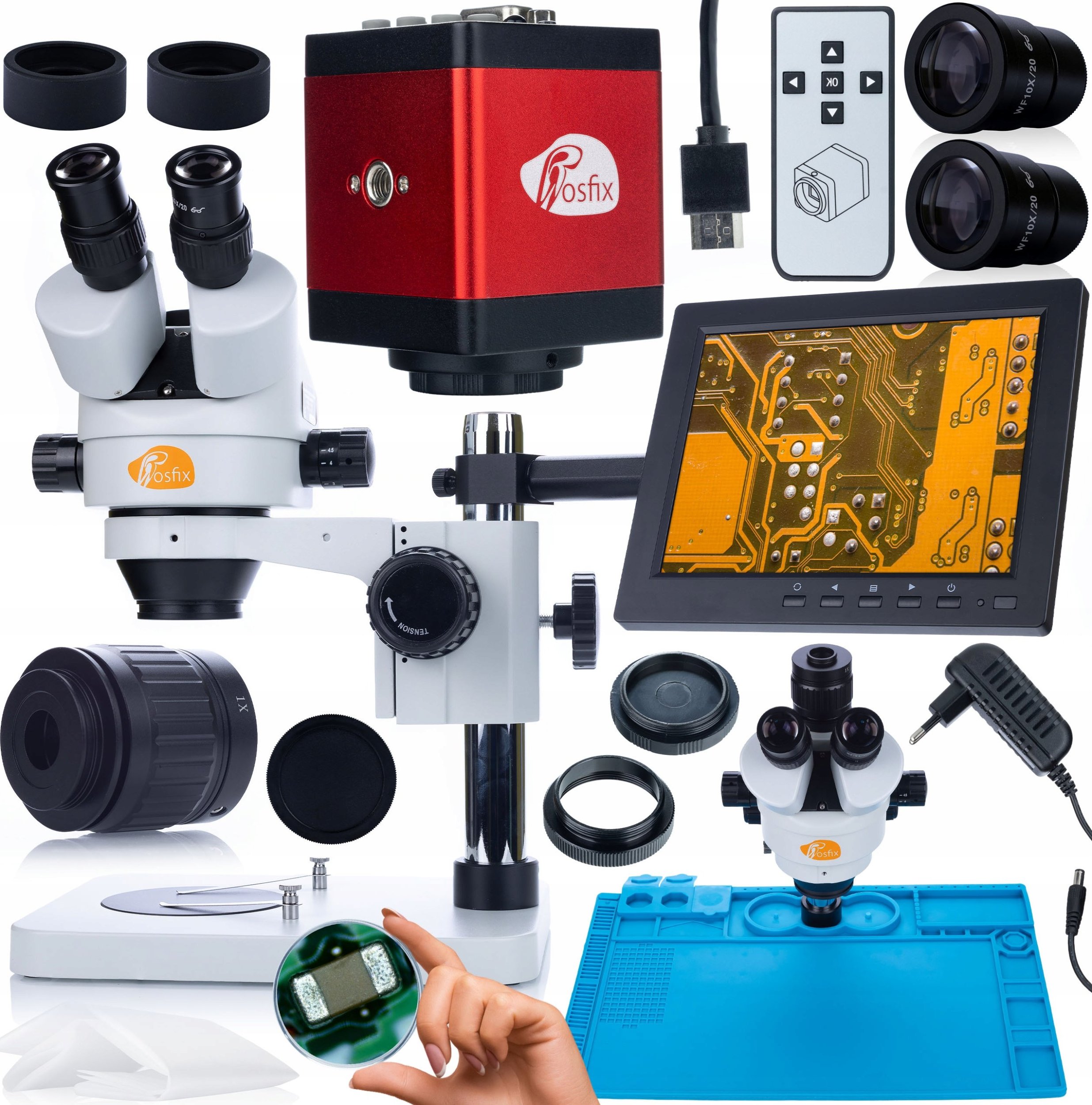 Mikroskop Rosfix ZESTAW MIKROSKOP OPTYCZNY MERCURY KAMERA HDMI FHD MATA UCHWYT WYŚWIETLACZ