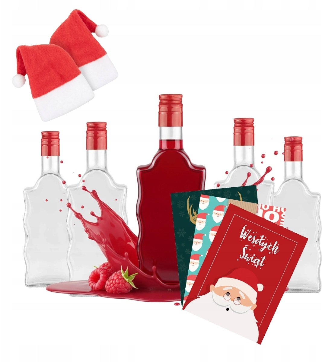 5x Butelki Na Prezent FALA 500ml Butelka Szklana Likier Etykieta Czapka