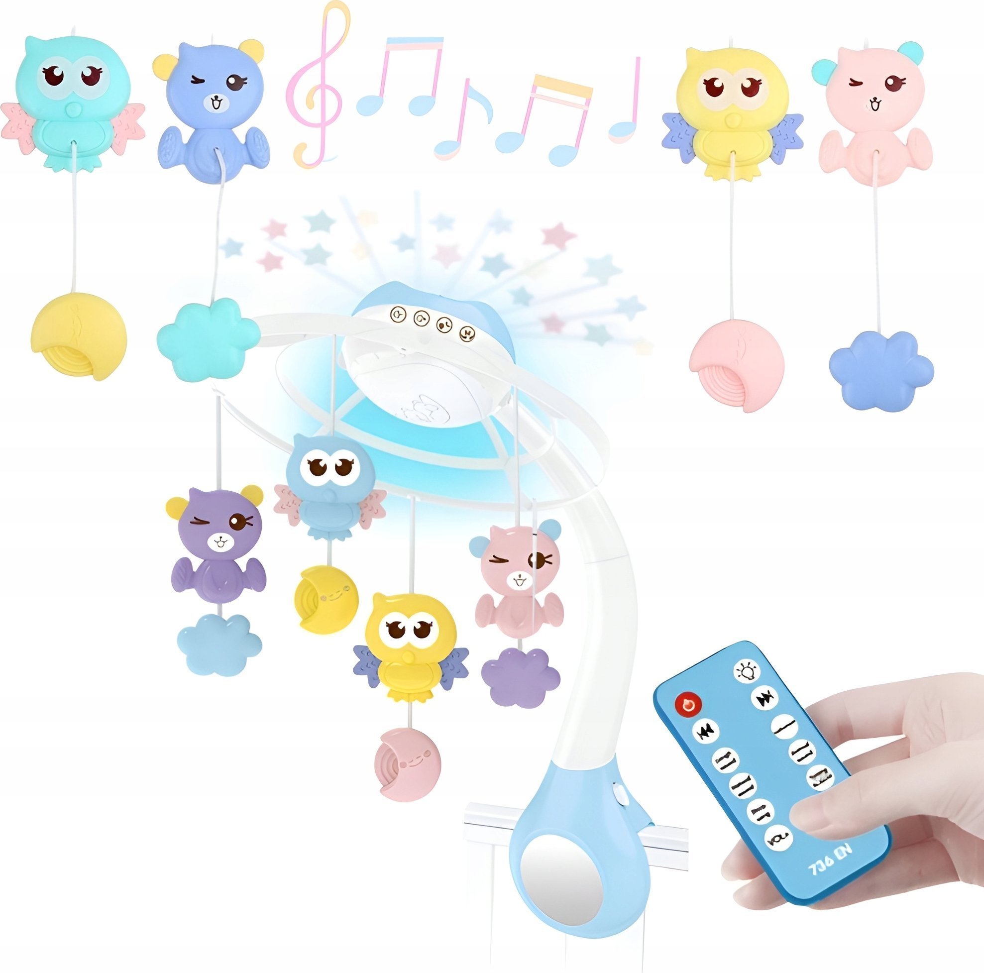 Karuzela z projektorem 3w1 niebieska