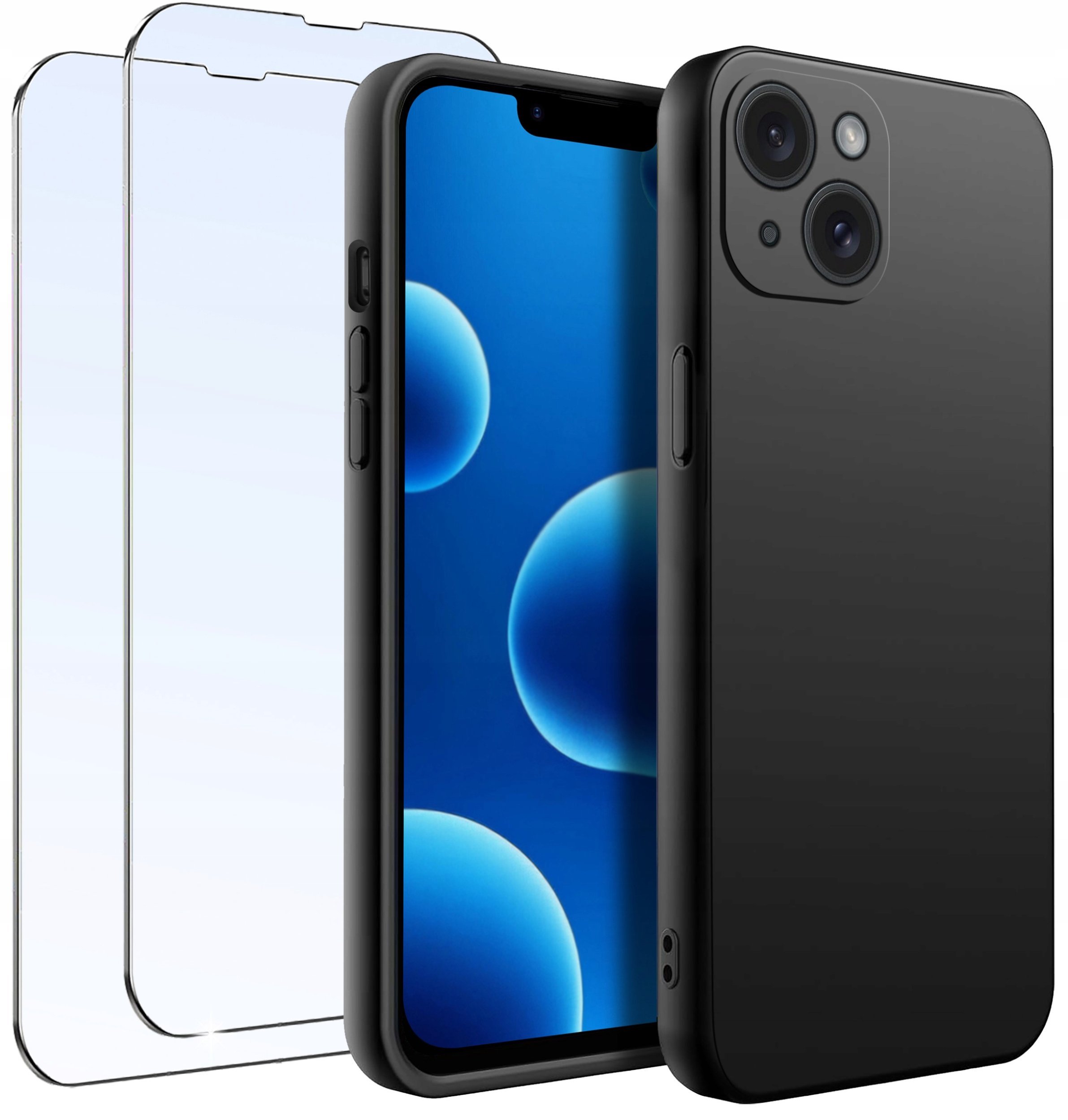 ZESTAW Etui do iPhone 13 | 14 Matowe Czarne Silikon 2 SZTUKI SZKŁO