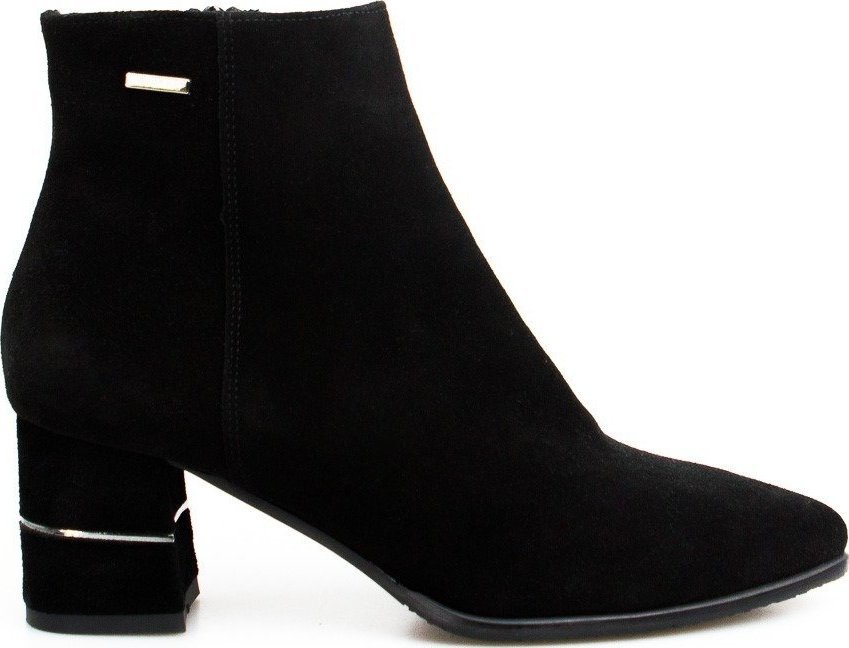 Estetino Botki skórzane na słupku z ozdobą czarne Sempre-38