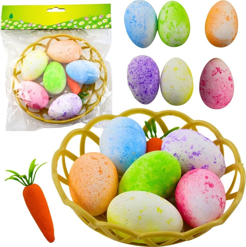 Ozdoby Wielkanocne W Koszyczku Jajka Marchewka Kolorowe 7szt LEAN