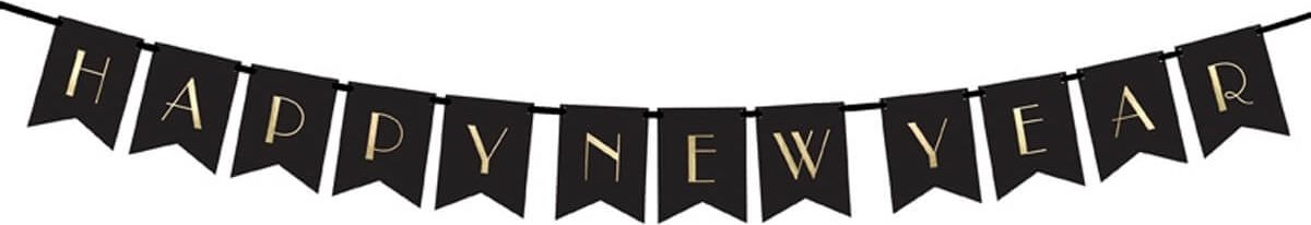 Party Deco Baner Happy New Year czarny - 170 cm - 1 szt. uniwersalny