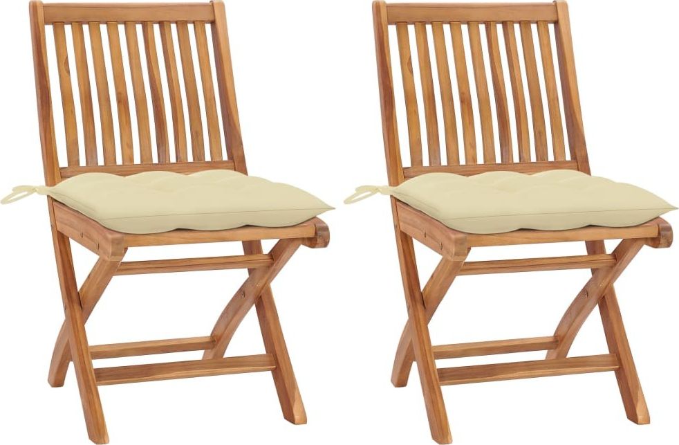 vidaXL Krzesła ogrodowe 2 szt. kremowe poduszki, lite drewno tekowe (3062450)