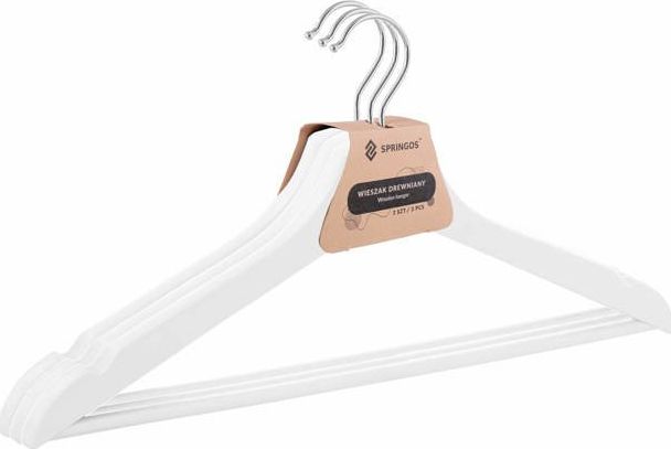 Springos Wieszaki na ubrania drewniane zestaw 3 szt. białe UNIWERSALNY