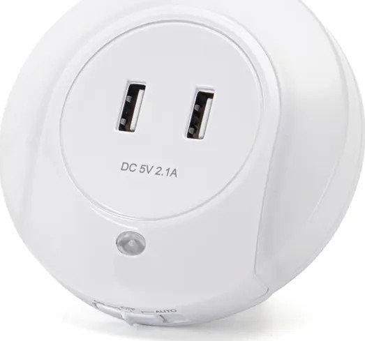 Lampka wtykowa do gniazdka Aigostar Lampka nocna LED z dwoma portami ładowarki USB Lampka nocna LED z dwoma portami ładowarki USB