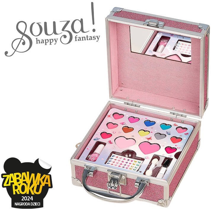 Souza Walizka z kosmetykami do makijażu z lusterkiem dla dzieci zestaw 18 el.