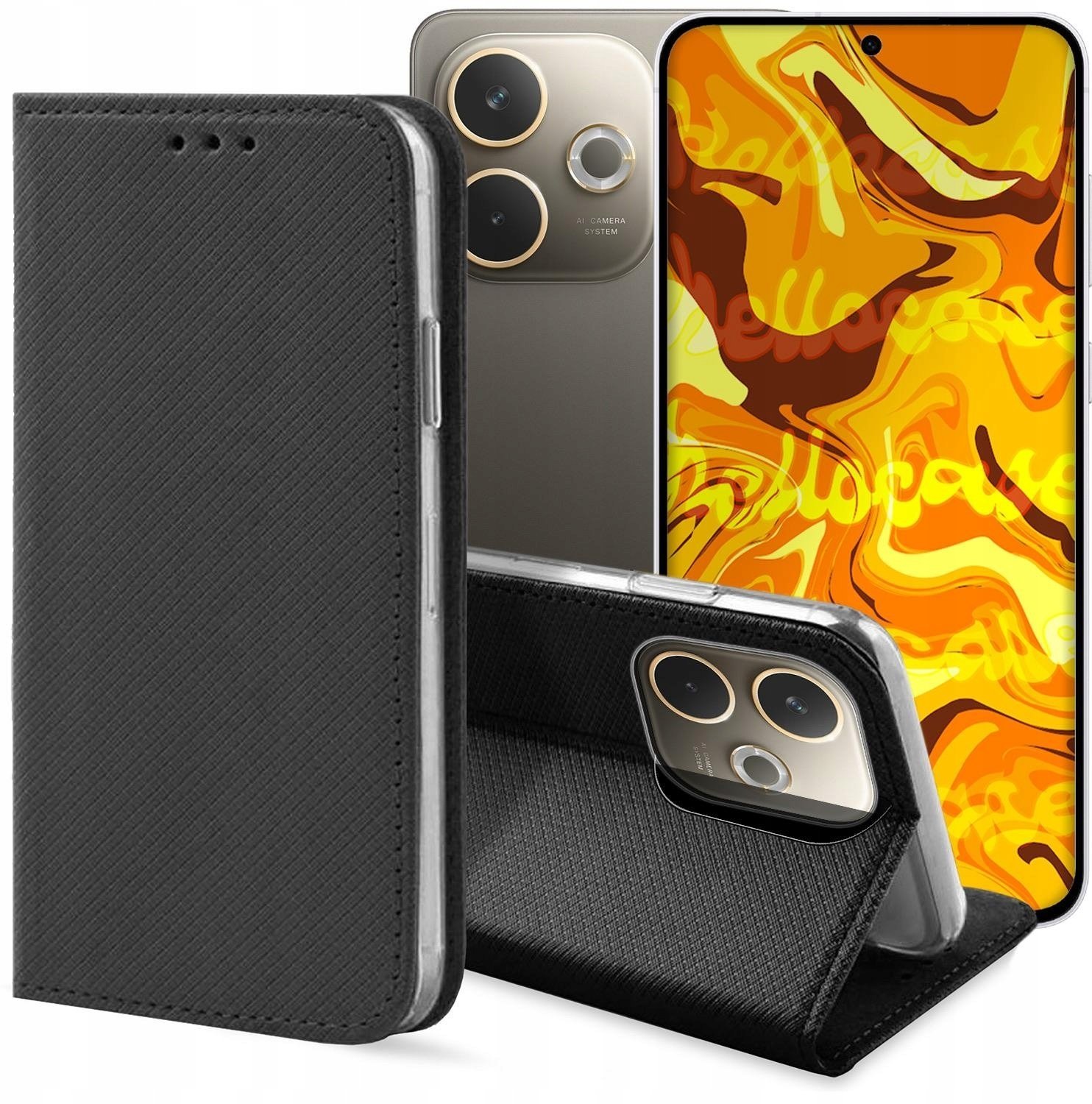 Etui z Klapką Do Oppo A5 Pro 5G (Czarne, Zamykane, Magnetyczne, Kabura)