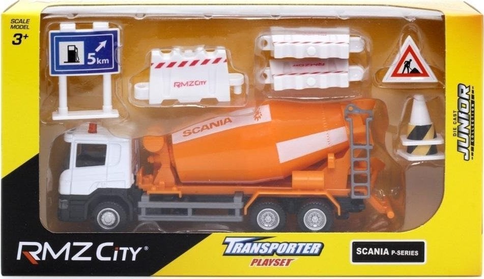 Daffi Zestaw betoniarka + znaki drogowe i płotki 1:64