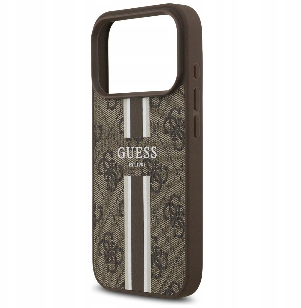Etui Guess 4G Printed Stripes MagSafe do iPhone 17 Pro brązowy