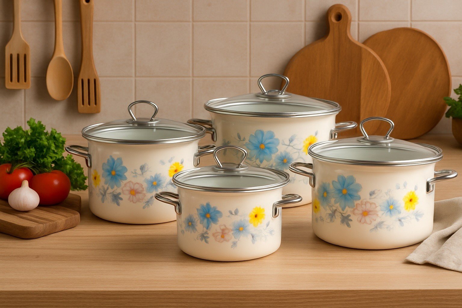 Komplet 4 garnków z pokrywkami Meadow Belis 172089