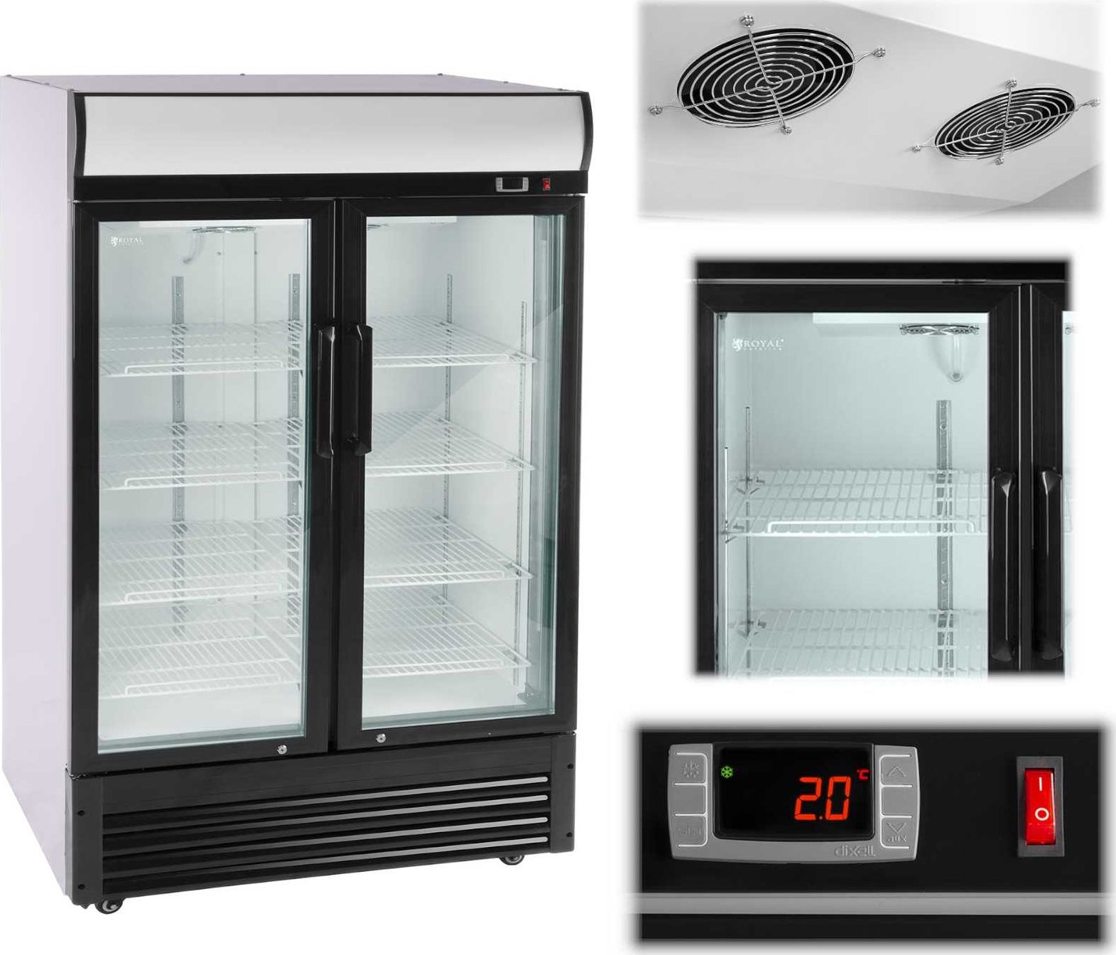 Witryna chłodnicza Royal Catering Lodówka chłodziarka szafa chłodnicza na napoje podwójna przeszklona 2-8C 880L
