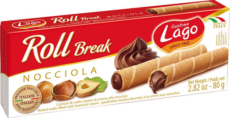Rurki z kremem z orzechów laskowych Roll Break 80g - Lago