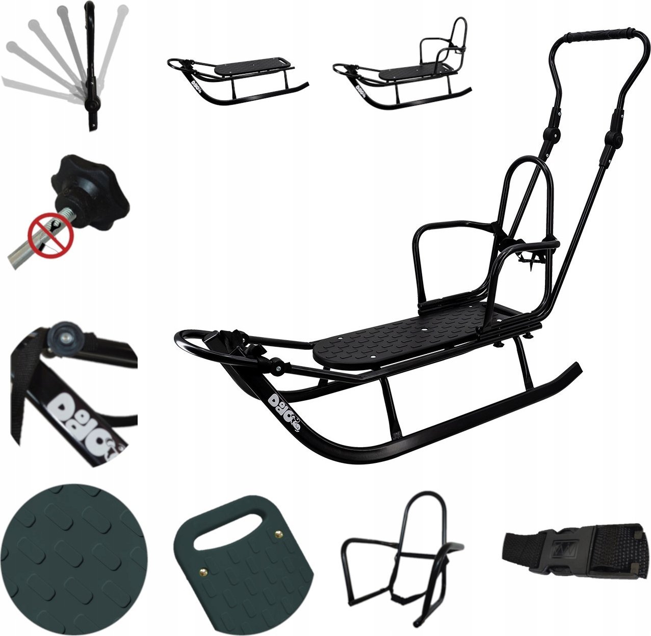 Dodo Sanki Adaś z oparciem i pchaczem czarne Dodo