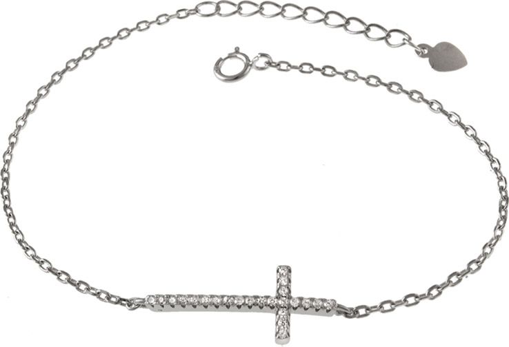 Lovrin SREBRNA BRANSOLETA 925 KRZYŻYK NA ŁAŃCUSZKU Z CYRKONIAMI