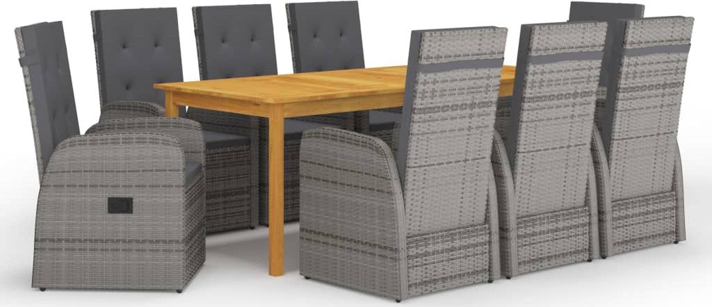 vidaXL 9-częściowy zestaw mebli ogrodowych, szary
