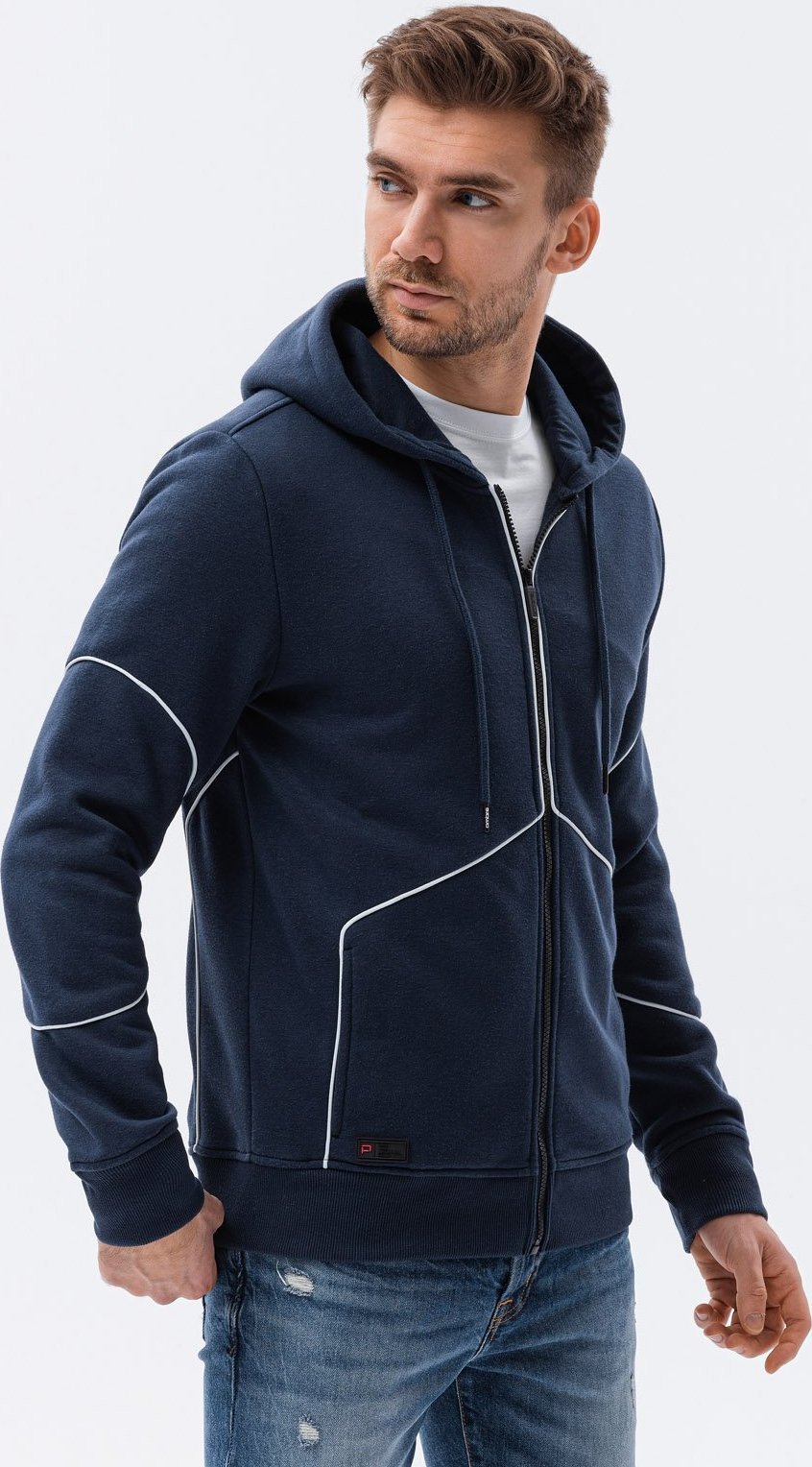 Ombre Bluza męska rozpinana z kapturem - granatowa V3 B1421 M