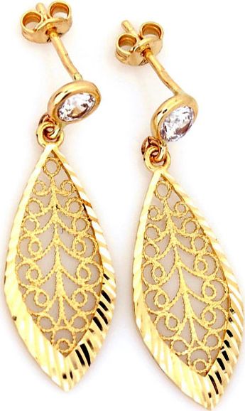 Lovrin Złote kolczyki 585 wiszące ażurowe migdały 14kt