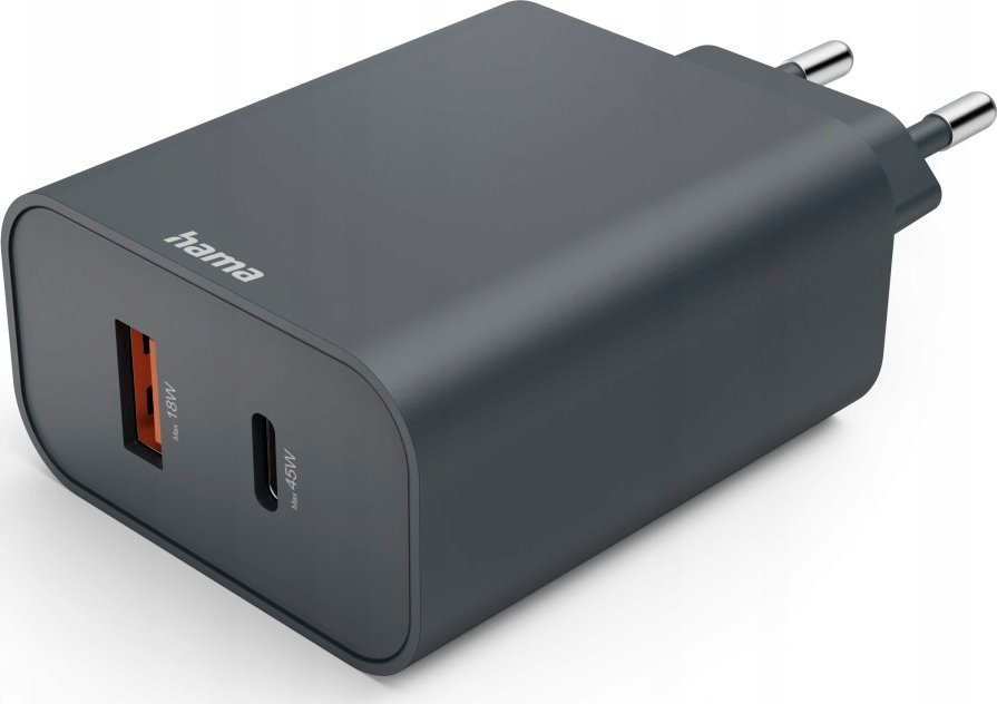 Zasilacz do laptopa Hama HAMA ŁADOWARKA SIECIOWA ECOSENTIAL 45W PD 1X USB-C, 1X USB-A, ANTRACYT