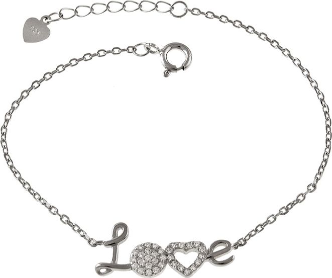 Lovrin SREBRNA BRANSOLETA 925 NAPIS LOVE Z CYRKONIAMI