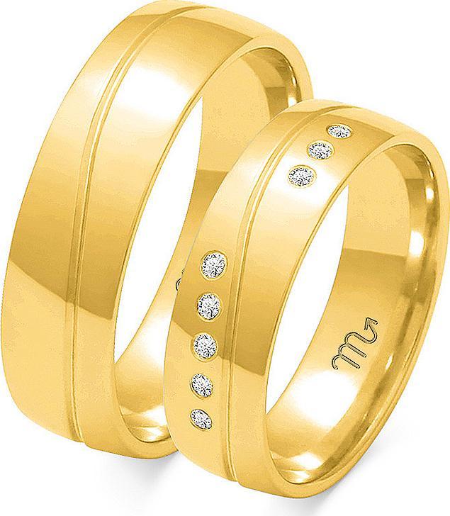 Lovrin Obrączka z diamentami ślubna grawerowana złota 333