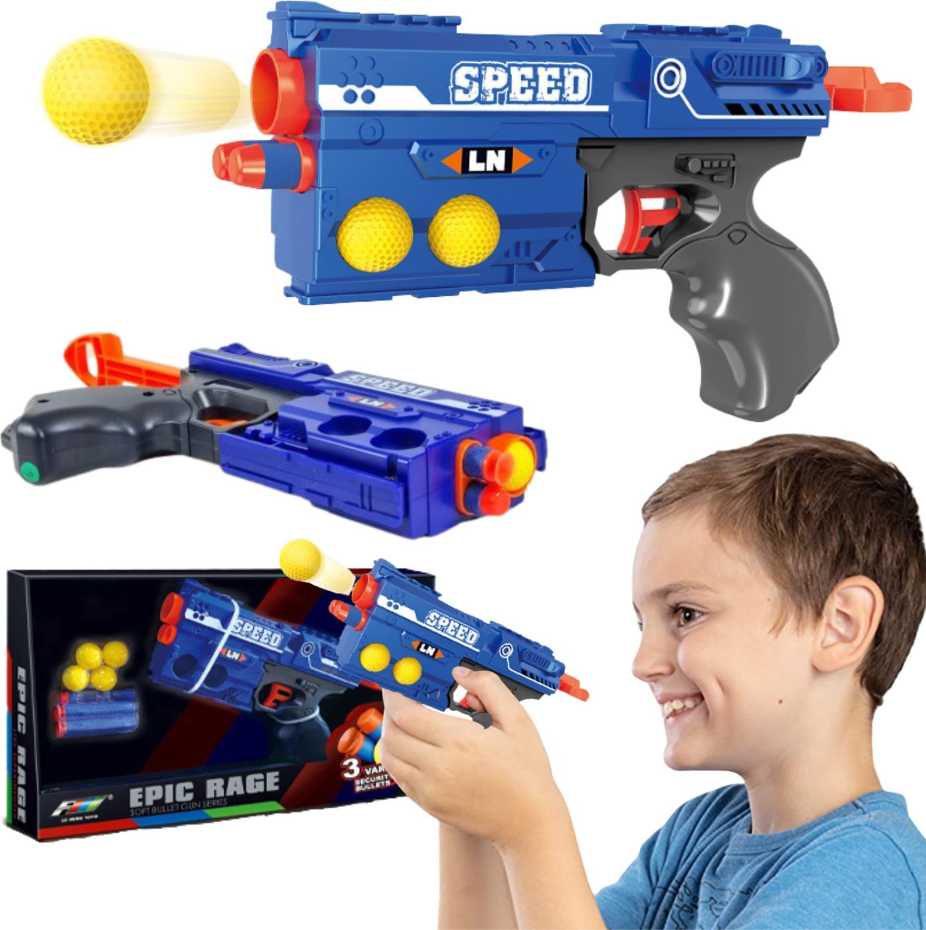 ProNice PISTOLET NA KULKI STRZAŁKI ZABAWKOWY Z POMPKĄ GUMOWE PIŁKI POCISKI BROŃ