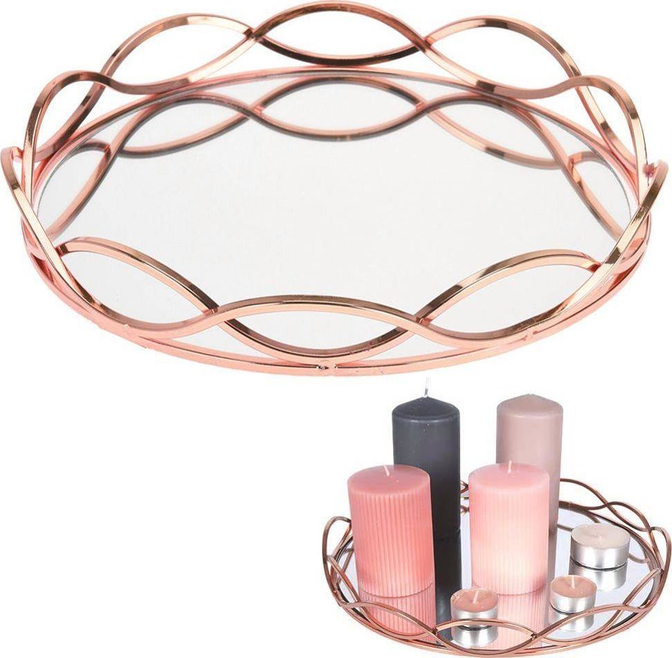 Vilde Taca szklana dekoracyjna na świece lustrzana okrągła miedziana metalowa 23 cm