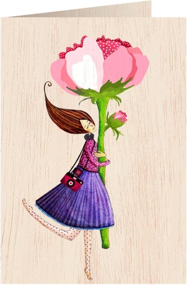 Cozywood Karnet drewniany C6 + koperta Róża