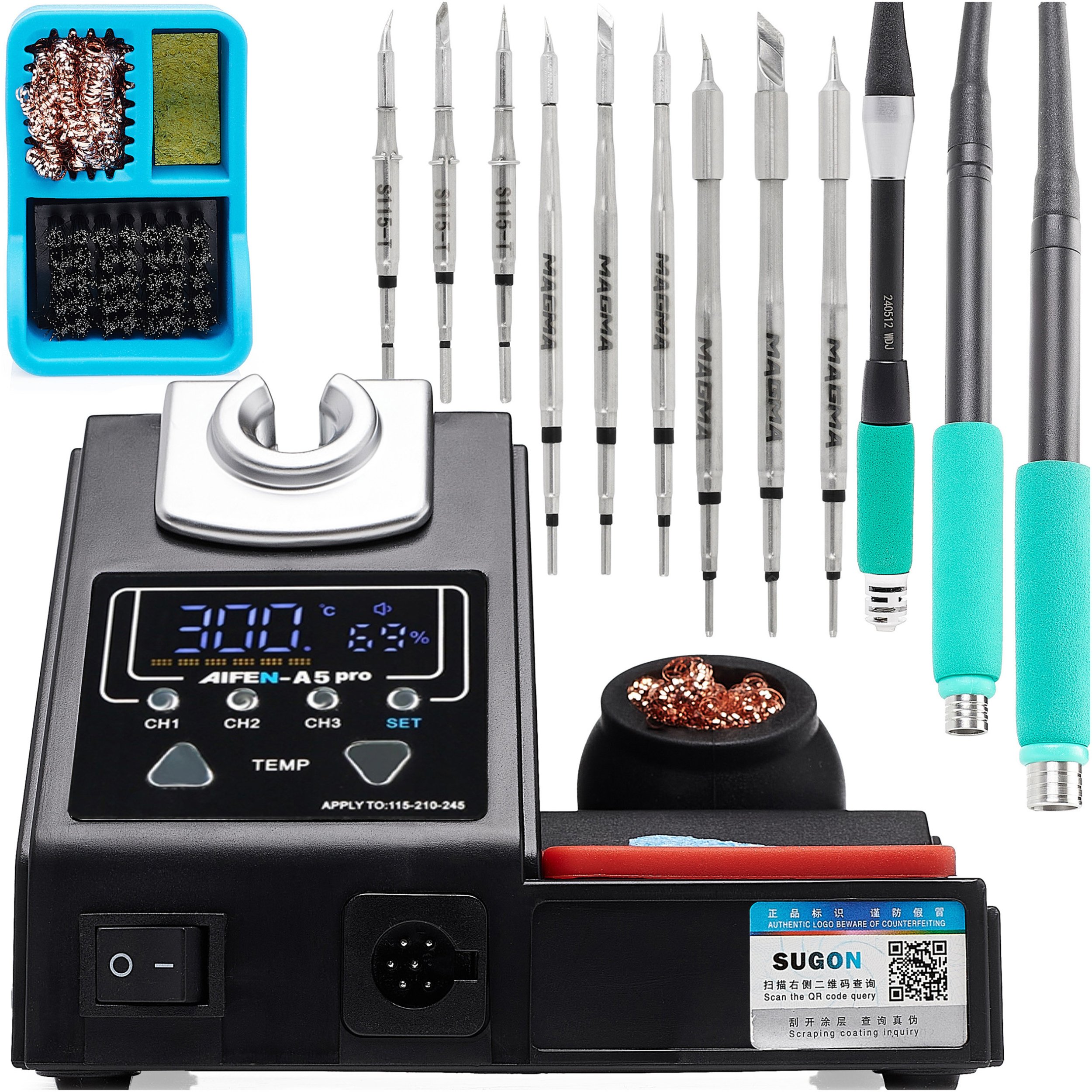 Stacja Lutownicza Lutownica Precyzyjna Aifen A5 Pro 120W 9 Grotów C245 C210 C115 Podstawka Czyścik