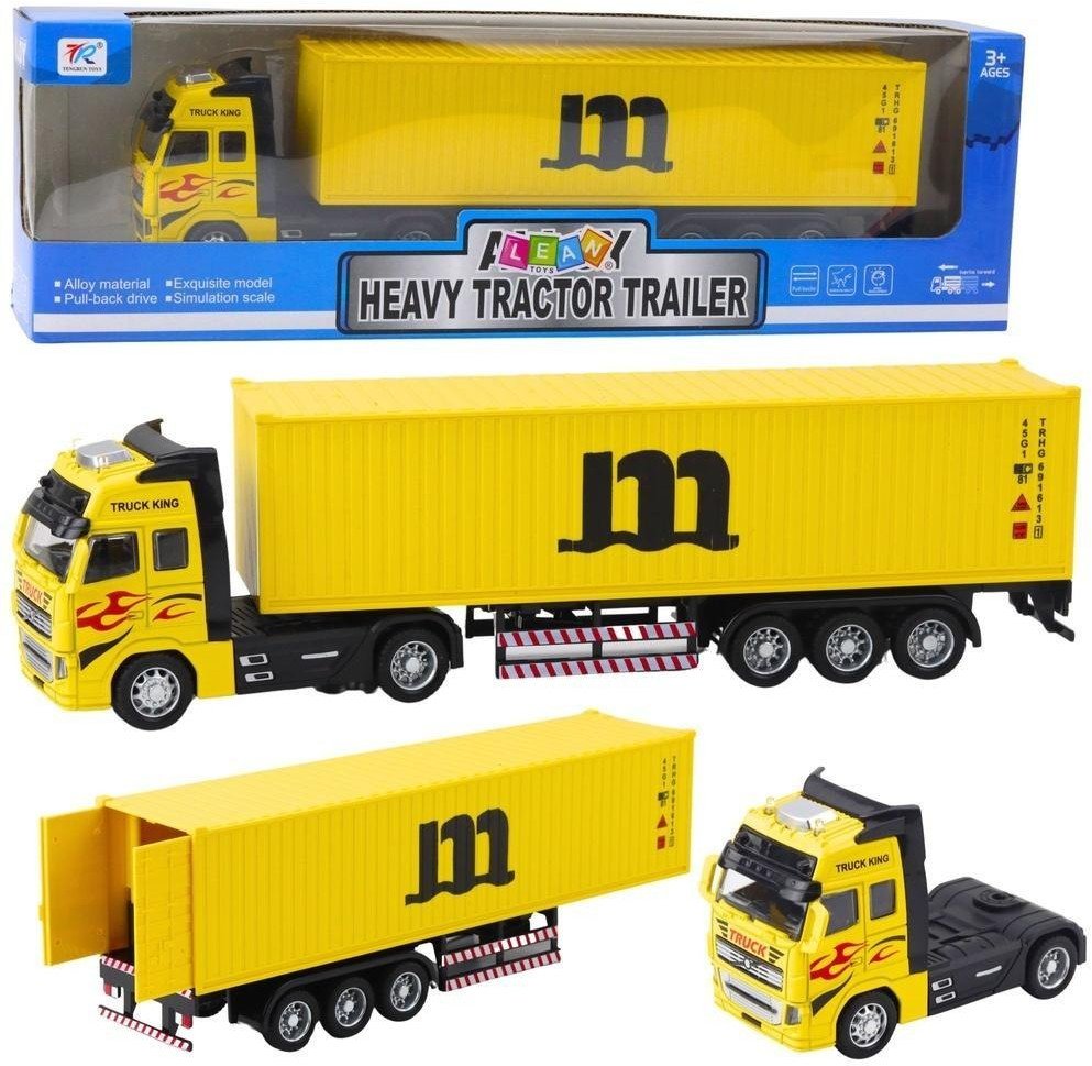 Ciężarówka z kontenerem napęd pull back żółta