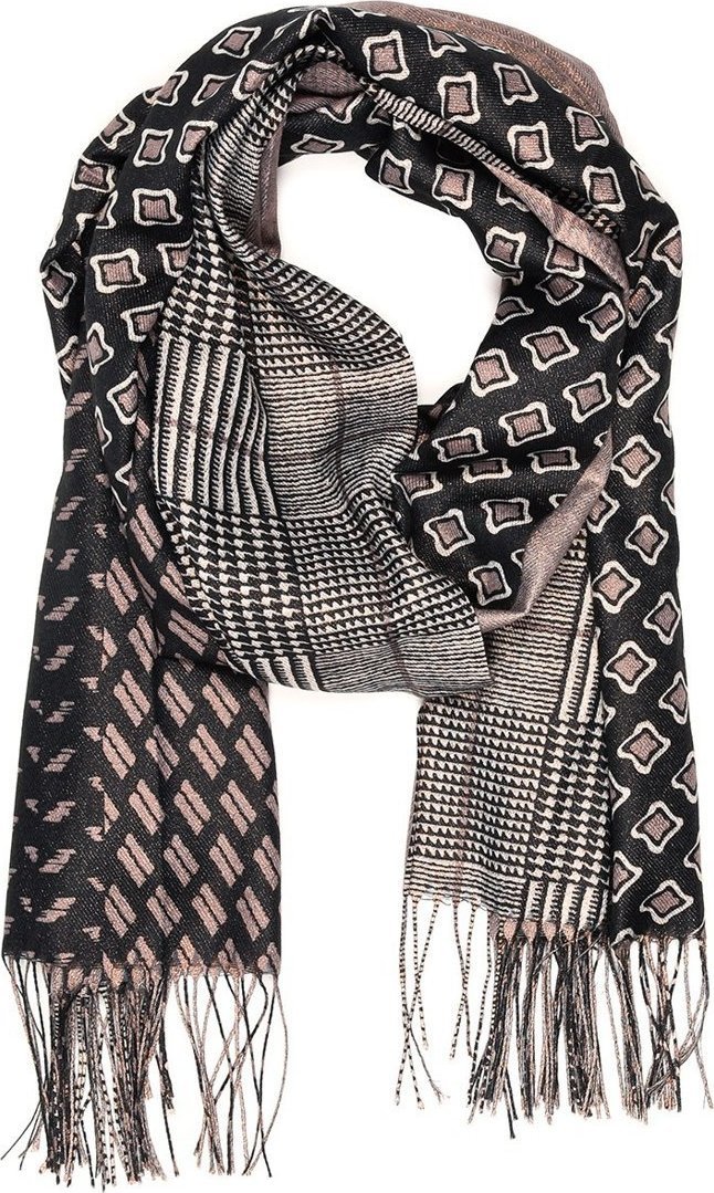 Czarny Szalik Damski bawełniany dwustronny ze złotą nitką chusta AX-92 NoSize