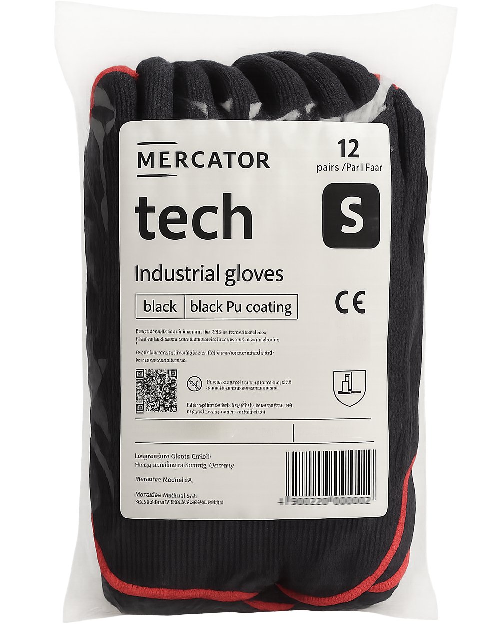 Rękawice Robocze MERCATOR Tech Black+Black PU - 12 Par (7 - S)