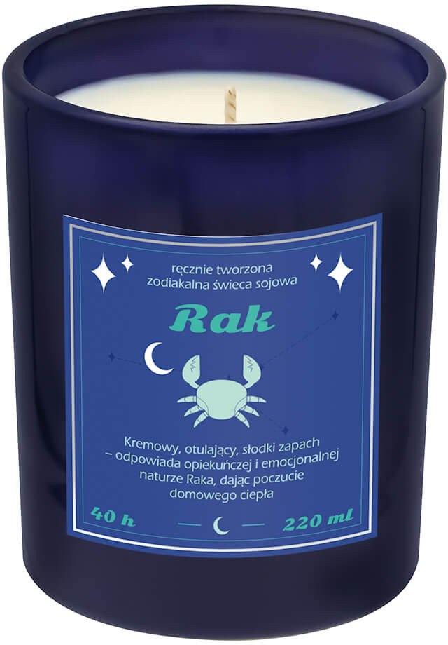 Świeca zodiakalna sojowa naturalna zapachowa RAK - bezpieczna, ręcznie robiona w szklanym słoiczku na prezent upominek dla osoby ze znakiem zodiaku RA