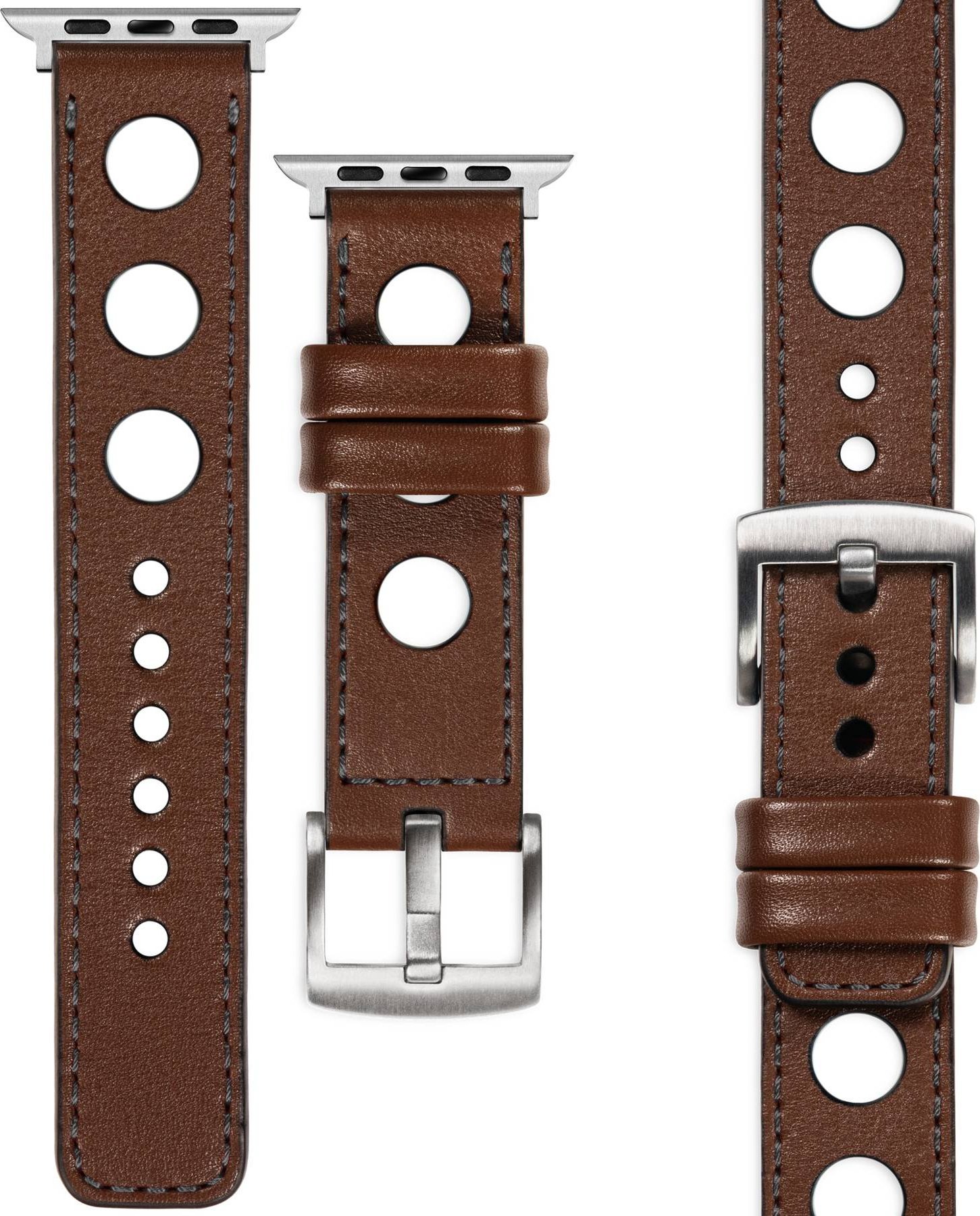 moVear moVear Prestige R1 Skórzany pasek 22mm do Apple Watch 8 / 7 / 6 / 5 / 4 / SE (45/44mm) & Ultra (49mm) | Ciemnobrązowy, grafitowe przeszycie [ro