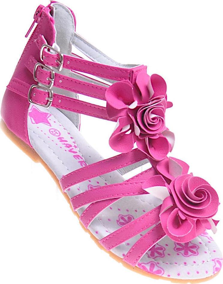 Pantofelek24 Fuksjowe sandały dziewczęce z kwiatami /G6-2 11951 T197/ 28