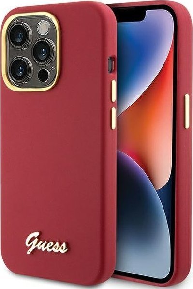 Guess Guess GUHCP15LSMBSLM iPhone 15 Pro 6.1" magenta hardcase Silicone Script Metal Logo & Frame