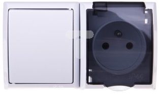 Ospel FALA Łącznik hermetyczny pojedynczy + gniazdo z/u z klapką przezroczystą białe (ZH-Ł1Gd)