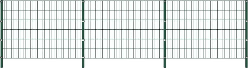 vidaXL Panel ogrodzeniowy ze słupkami, żelazny, 5,1 x 1,2 m, zielony