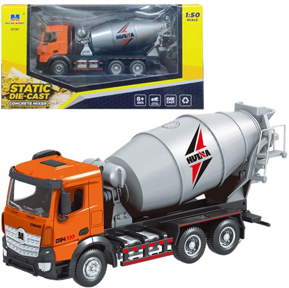 Betoniarka Pojazd Budowlany Metalowa Huina Pomarańczowa 1:50