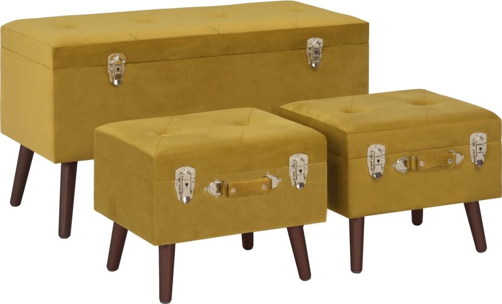 vidaXL Stołki ze schowkami, 3 szt., musztardowe, aksamitne
