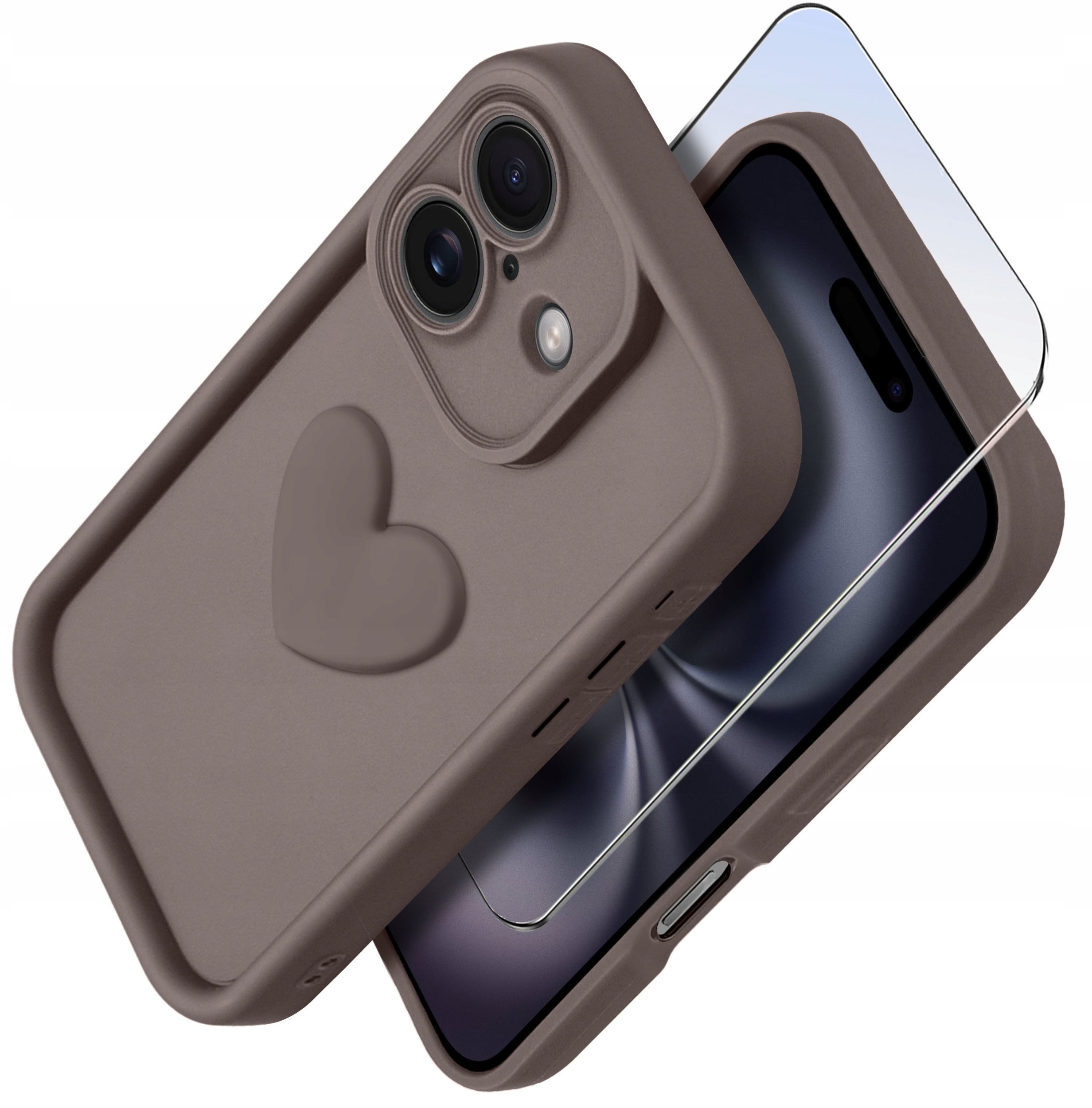 Etui do iPhone 16 silikonowe MATOWE serce + Szkło ochronne na ekran 9H