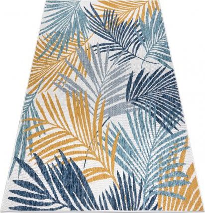Dywany Łuszczów Dywan SZNURKOWY SIZAL COOPER Liście Palmy, tropikalny 22258 ecru / granat, 160x220 cm
