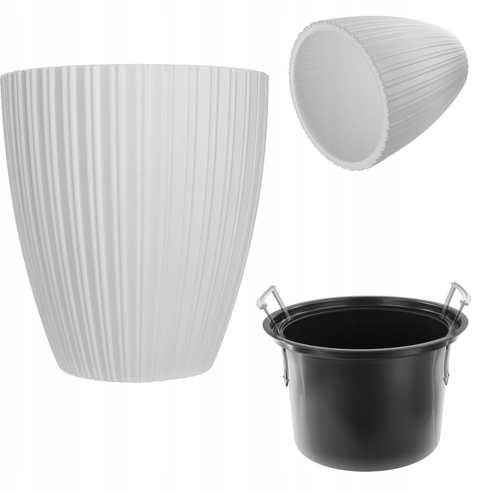 KADAX Doniczka Donica Na Kwiaty 30cm Osłonka Z Wkładem Kwietnik Plastikowa Biała