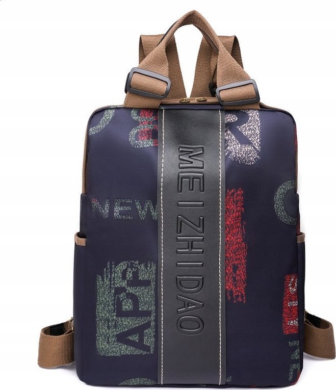 Modny Plecak Damski Młodzieżowy Nylonowy Czarny Stylowy Napisy